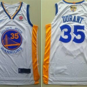 Warriors 35 Kevin Durant 2018 Finals Patch White Men Jersey