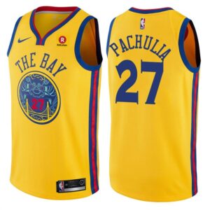 Warriors 27 Zaza Pachulia Gold City Edition Men Jersey