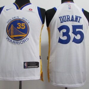 Warriors 35 Kevin Durant 2017-18 White Youth Jersey
