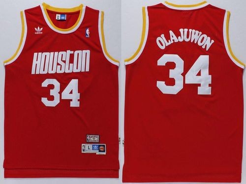 Rockets 34 Hakeem Olajuwon Red Throwback Men Jersey