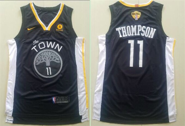 Warriors 11 Klay Thompson 2018 Finals Patch Gray Men Jersey