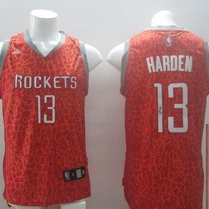 Rockets 13 James Harden Red Crazy Light Autographed Men Jersey