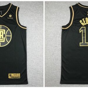 Clippers 13 Paul George Black Gold Men Jersey