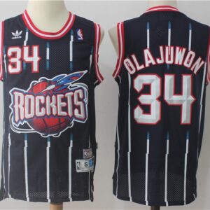 Rockets 34 Hakeem Olajuwon Navy Throwback Men Jersey