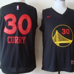 Warriors 30 Stephen Curry Black Red Lettering Men Jersey