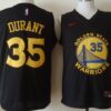 Warriors 35 Kevin Durant Black Gold Lettering Men Jersey