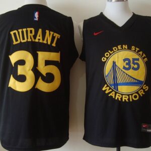 Warriors 35 Kevin Durant Black Gold Lettering Men Jersey