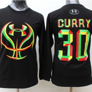 Warriors 30 Stephen Curry Black Candy Under Armour Long Sleeve Men Jersey