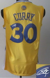 Warriors 30 Stephen Curry Yellow Autographed Men Jersey