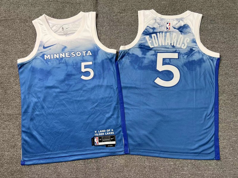 Timberwolves 5 Edwards Blue Men Jersey