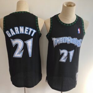 Reebok Minnesota Timberwolves 21 Kevin Garnett Black Throwback Men Jersey