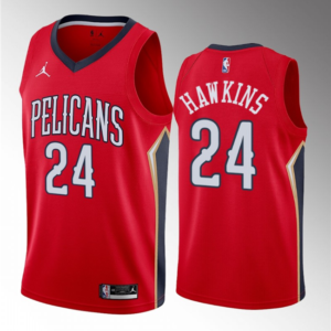 Pelicans 24 Jordan Hawkins Red 2023 Draft Statement Edition Jordan Men Jersey