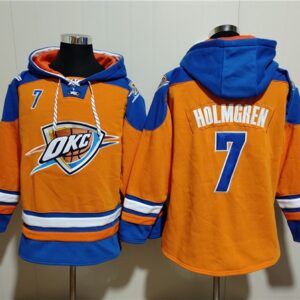 Thunder 7 Chet Holmgren Orange Blue Lace-Up Pullover Hoodie