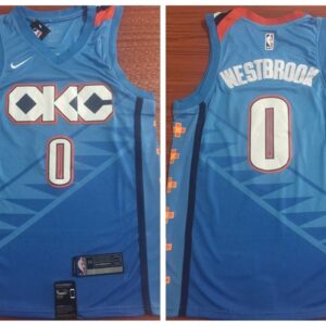 Thunder 0 Russell Westbrook Light Blue 2018-19 City Edition Swingman Men Jersey