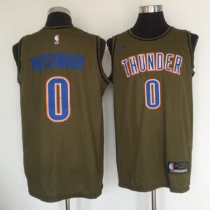 Thunder 0 Russell Westbrook Olive Swingman Men Jersey