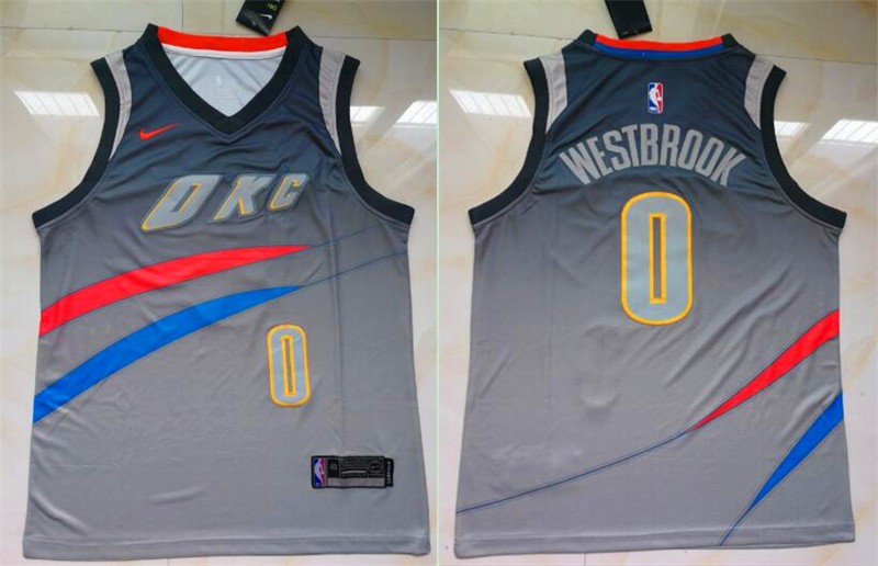 Thunder 0 Russell Westbrook Gray City Edition Men Jersey