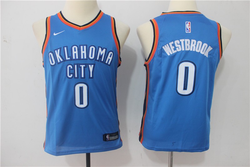Thunder 0 Russell Westbrook Blue Swingman Youth Jersey