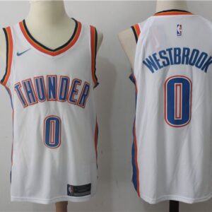 Thunder 0 Russell Westbrook White Men Jersey