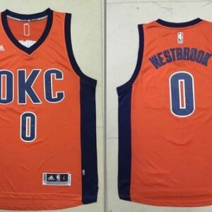 Thunder 0 Russell Westbrook Orange Alternate Men Jersey