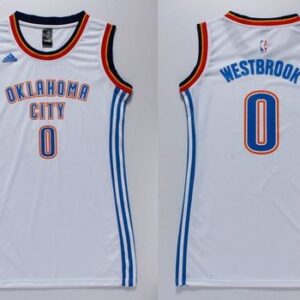 Thunder 0 Russell Westbrook White Print Dress Women Jersey