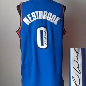 Thunder 0 Russell Westbrook Blue Revolution 30 Autographed Men Jersey