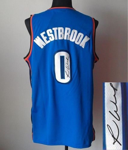 Thunder 0 Russell Westbrook Blue Revolution 30 Autographed Men Jersey