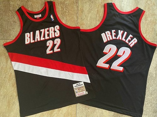 Blazers 22 Clyde Drexler Black 1991-92 Hardwood Classics Men Jersey