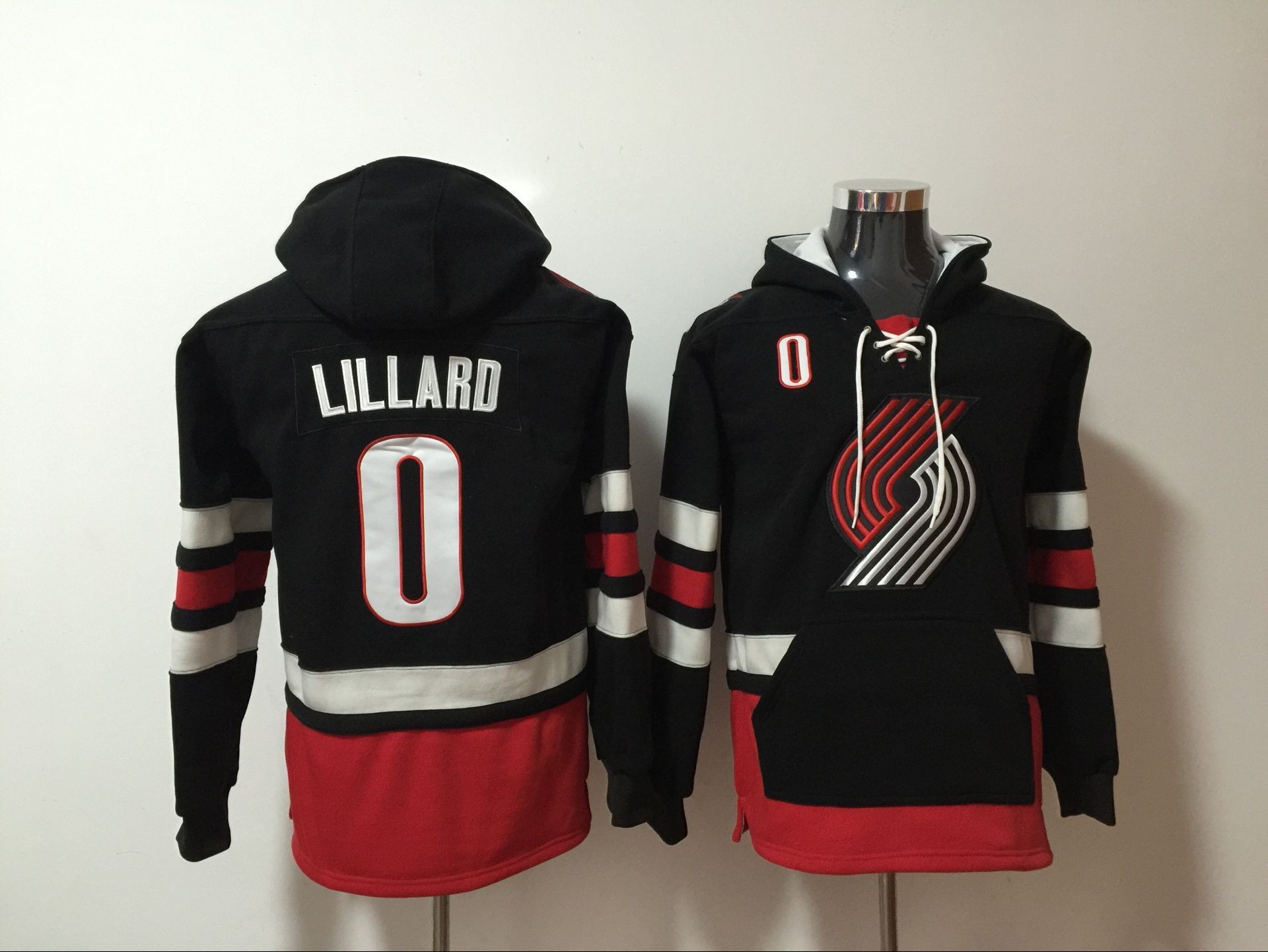 Blazers 0 Damian Lillard Black Hooded Men Sweatshirt