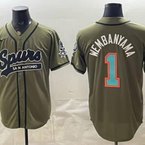 San Antonio Spurs 1 Wembanyama Olive Baseball Vapor Limited Men Jersey (4)