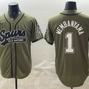 San Antonio Spurs 1 Wembanyama Olive Baseball Vapor Limited Men Jersey (3)