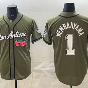 San Antonio Spurs 1 Wembanyama Olive Baseball Vapor Limited Men Jersey (2)