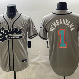 San Antonio Spurs 1 Wembanyama Grey Baseball Vapor Limited Men Jersey (3)