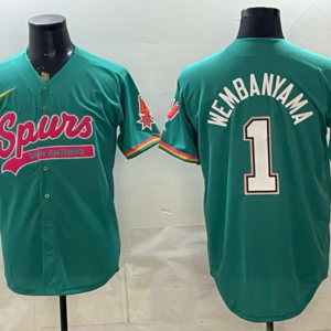 San Antonio Spurs 1 Wembanyama Green Baseball Vapor Limited Men Jersey (5)