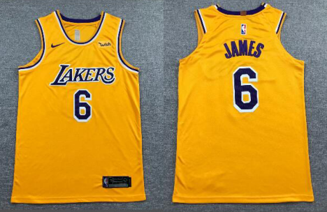 Lakers 6 LeBron James Yellow Men Jersey With Logo