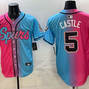 San Antonio Spurs 5 Castle Pink Blue Split Baseball Vapor Limited Men Jersey