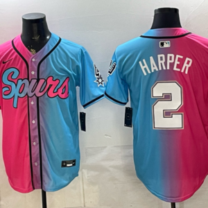 San Antonio Spurs 2 Harper Pink Blue Split Baseball Vapor Limited Men Jersey
