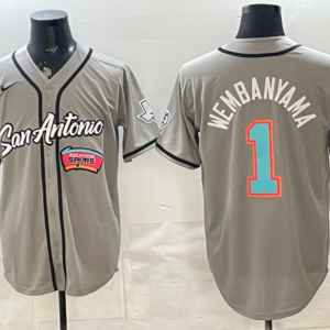 San Antonio Spurs 1 Wembanyama Grey Baseball Vapor Limited Men Jersey 2