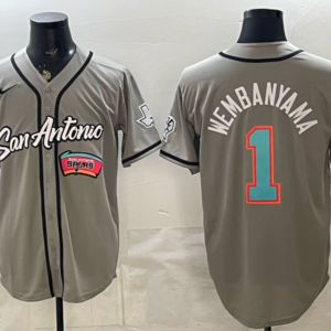 San Antonio Spurs 1 Wembanyama Grey Baseball Vapor Limited Men Jersey 1