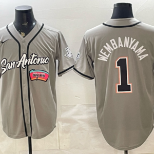 San Antonio Spurs 1 Wembanyama  Grey Baseball Vapor Limited Men Jersey 4