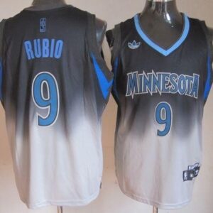 Timberwolves 9 Ricky Rubio Black Grey Fadeaway Men Jersey