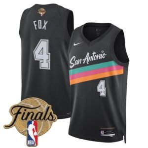 San Antonio Spurs 4 De'Aaron Fox Black City 2026 Finals Men Jersey