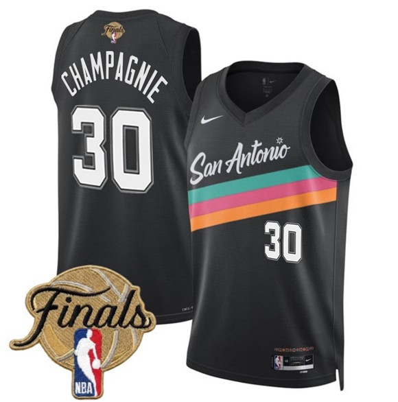 San Antonio Spurs 30 Julian Champagnie Black City 2026 Finals Men Jersey
