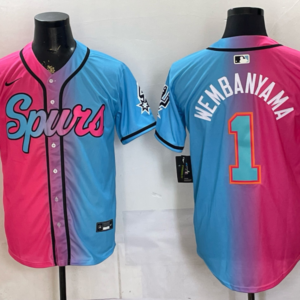 San Antonio Spurs 1 Wembanyama Pink Blue Baseball Vapor Limited Men Jersey
