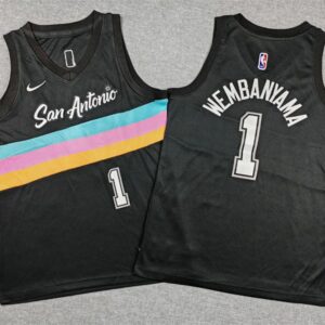 San Antonio Spurs 1 Wambanyama  Black Youth Jersey