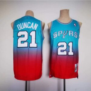 Spurs 21 Tim Duncan Blue Red Basketball Men Jersey