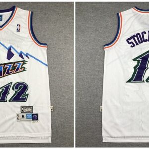 Jazz 12 John Stockton White Hardwood Classics Men Jersey