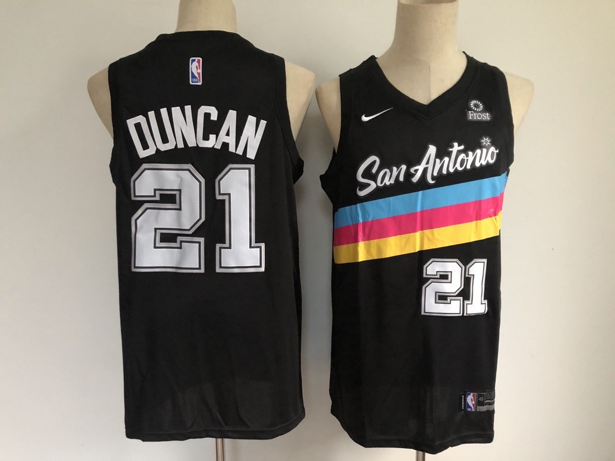Spurs 21 Tim Duncan Black 2020 New City Men Jersey
