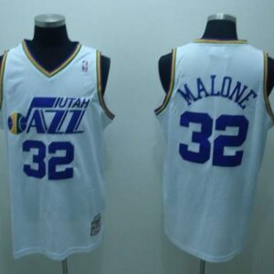 Jazz 32 Karl Malone White Throwback Men Jersey