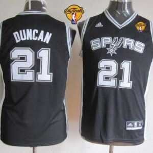 Spurs 21 Tim Duncan Black With Finals Patch Youth Jersey