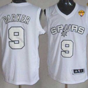 Spurs 9 Tony Parker White Winter On-Court Finals Patch Men Jersey